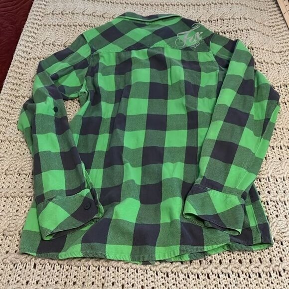 Fox Girls Green & Black Plaid Long Sleeve Flannel Shirt L 100% Cotton Made In Ch - Picture 11 of 15